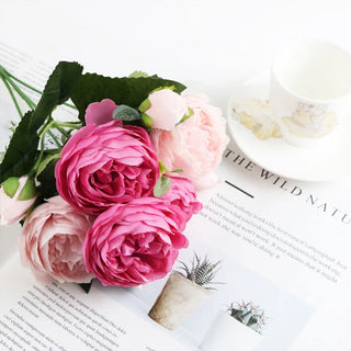Silk Peony Bloom Bundle – 5-Head Artificial Flower Bunch