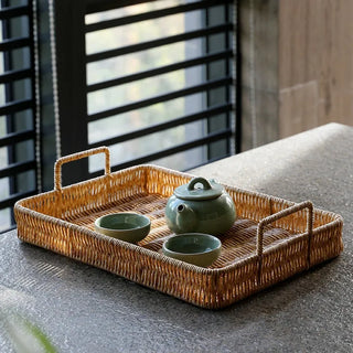 Imitation Rattan Woven Serving Tray with Handles