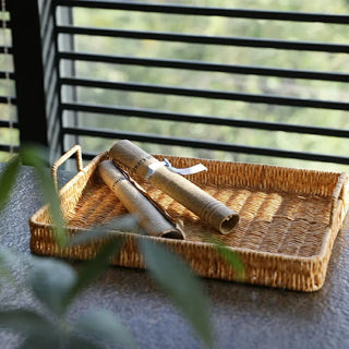Imitation Rattan Woven Serving Tray with Handles