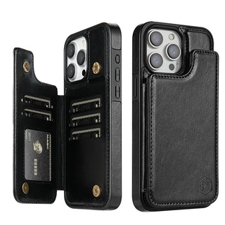 Magnetic Double Buckle RFID Blocking Card Leather iphone Case