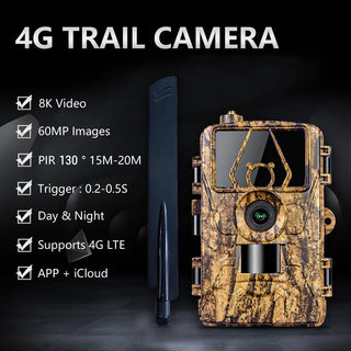 8K Wildlife Trail Camera – 60MP Night Vision, Motion Activated, Waterproof, 4G/WiFi