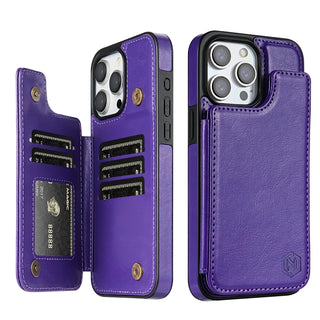 Magnetic Double Buckle RFID Blocking Card Leather iphone Case