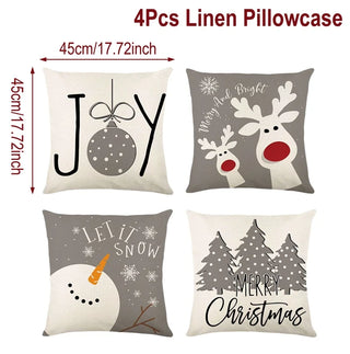 4pcs Christmas Cushion Covers – Merry Christmas Linen Pillowcases