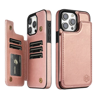 Magnetic Double Buckle RFID Blocking Card Leather iphone Case
