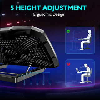 COOLCOLD Laptop Cooling Pad – 5-Fan Adjustable Cooler Stand with Phone Holder