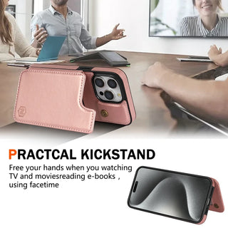 Magnetic Double Buckle RFID Blocking Card Leather iphone Case