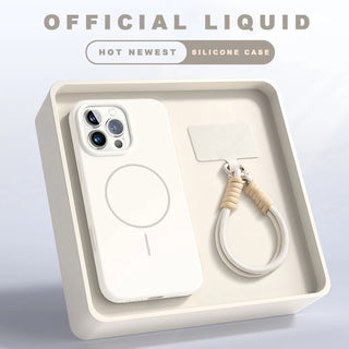 Magnetic Soft Silicone Magsafe Case with Lanyard for iPhone 11–16 Series