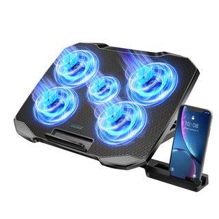 COOLCOLD Laptop Cooling Pad – 5-Fan Adjustable Cooler Stand with Phone Holder
