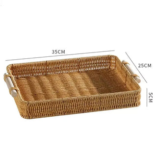 Imitation Rattan Woven Serving Tray with Handles