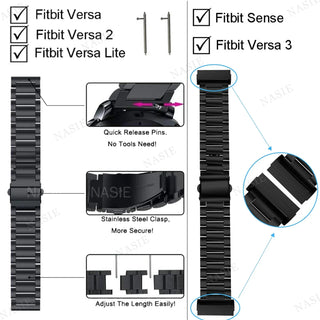 Premium Stainless Steel Watch Band for Fitbit Versa 2 – Adjustable Metal Strap