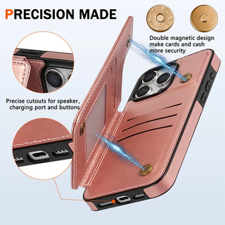 Magnetic Double Buckle RFID Blocking Card Leather iphone Case