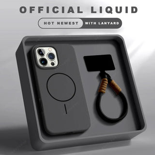 Magnetic Soft Silicone Magsafe Case with Lanyard for iPhone 11–16 Series
