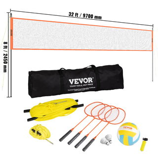 SucceBuy Outdoor Volleyball & Badminton Combo Set with Adjustable Steel Poles & Carrying Bag