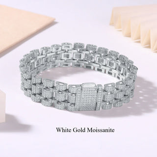 D VVS1 Full Moissanite 15mm Cuban Tennis Bracelet for Men