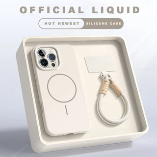Magnetic Soft Silicone Magsafe Case with Lanyard for iPhone 11–16 Series