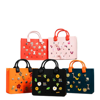 Compact EVA Shoulder Bag – Waterproof Tote & Handbag with Charm Holes