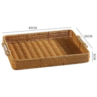 Imitation Rattan Woven Serving Tray with Handles
