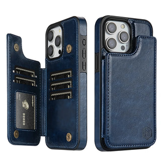 Magnetic Double Buckle RFID Blocking Card Leather iphone Case