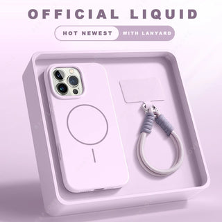 Magnetic Soft Silicone Magsafe Case with Lanyard for iPhone 11–16 Series