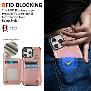 Magnetic Double Buckle RFID Blocking Card Leather iphone Case