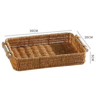 Imitation Rattan Woven Serving Tray with Handles