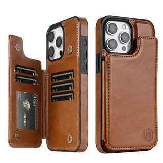 Magnetic Double Buckle RFID Blocking Card Leather iphone Case
