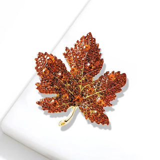 Luxury Maple Leaf Crystal Brooch – Sparkling Rhinestone Leaf Pin for Women, Autumn Winter Fashion Jewelry Gift