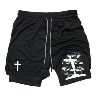 Christian 2-in-1 Gym Performance Shorts with Cross Print & Towel Loop