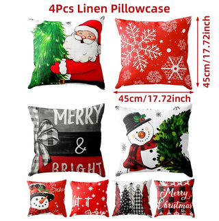 4pcs Christmas Cushion Covers – Merry Christmas Linen Pillowcases