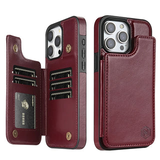 Magnetic Double Buckle RFID Blocking Card Leather iphone Case