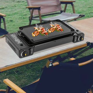 Portable Camping Stove with 2 Burners  and Non-stick Grill Tray