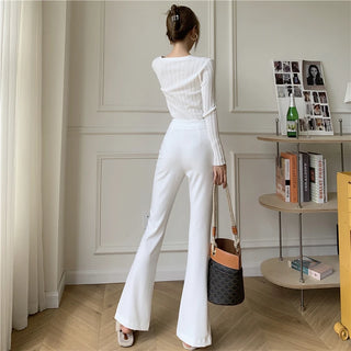 QOERLIN Micro-Flared High Waist Slim Suit Chic Pants