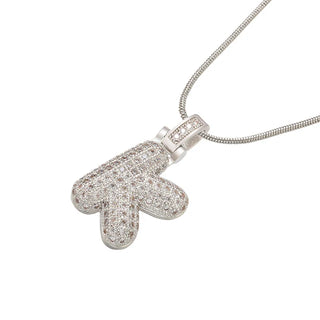 ZHUKOU Chunky Crystal Letter Necklace – Fat & Lovely Initial Pendant, Silver Brass Chain, Sparkling Alphabet Jewelry for Women