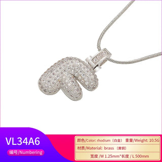 ZHUKOU Chunky Crystal Letter Necklace – Fat & Lovely Initial Pendant, Silver Brass Chain, Sparkling Alphabet Jewelry for Women