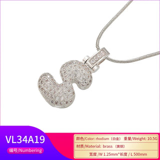 ZHUKOU Chunky Crystal Letter Necklace – Fat & Lovely Initial Pendant, Silver Brass Chain, Sparkling Alphabet Jewelry for Women
