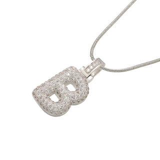 ZHUKOU Chunky Crystal Letter Necklace – Fat & Lovely Initial Pendant, Silver Brass Chain, Sparkling Alphabet Jewelry for Women