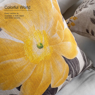 American Rural Yellow Gray Flower Floral Cushion Pillow Cover