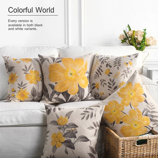 American Rural Yellow Gray Flower Floral Cushion Pillow Cover