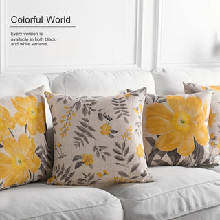 American Rural Yellow Gray Flower Floral Cushion Pillow Cover