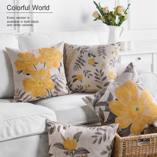 American Rural Yellow Gray Flower Floral Cushion Pillow Cover