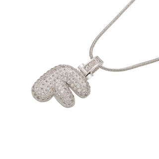 ZHUKOU Chunky Crystal Letter Necklace – Fat & Lovely Initial Pendant, Silver Brass Chain, Sparkling Alphabet Jewelry for Women