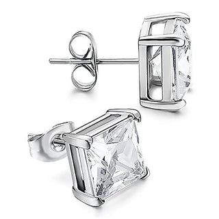 ANZIW Square 925 Silver Stud Earrings, Zirconia Diamond