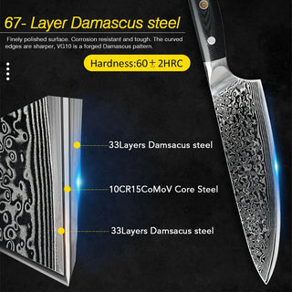 VG10 67 Layer Steel Damascus Kitchen Knife Set