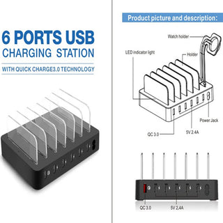 Multi USB Charger 6 Port Quick Charge QC 3.0 PD Fast Charger Station