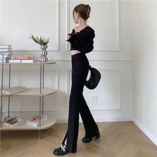 QOERLIN Micro-Flared High Waist Slim Suit Chic Pants