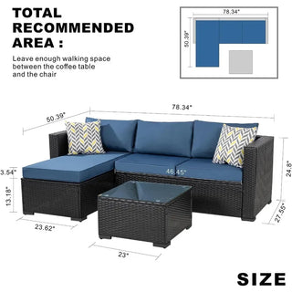 5-Piece Outdoor Patio Sectional Sofa Set – L-Shaped Wicker Furniture with Cushions & Glass Table for Backyard, Garden & Deck