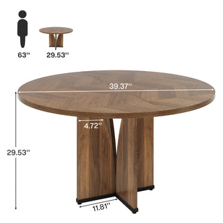 39" Round diner Table for 4 – Rustic Wooden Meeting Table with Sturdy Base