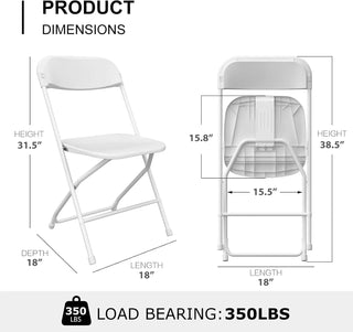 10-Pack White Folding Chairs – Portable Plastic Stackable Event & Party Seating