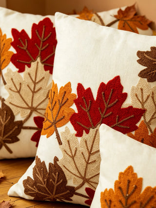 Autumn Maple Leaf Embroidered Pillow Cover – Decorative Fall Throw Cushion Cover for Sofa, Bed & Thanksgiving Decor