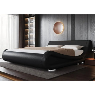 Modern Queen Sleigh Bed Frame with Adjustable Upholstered Headboard